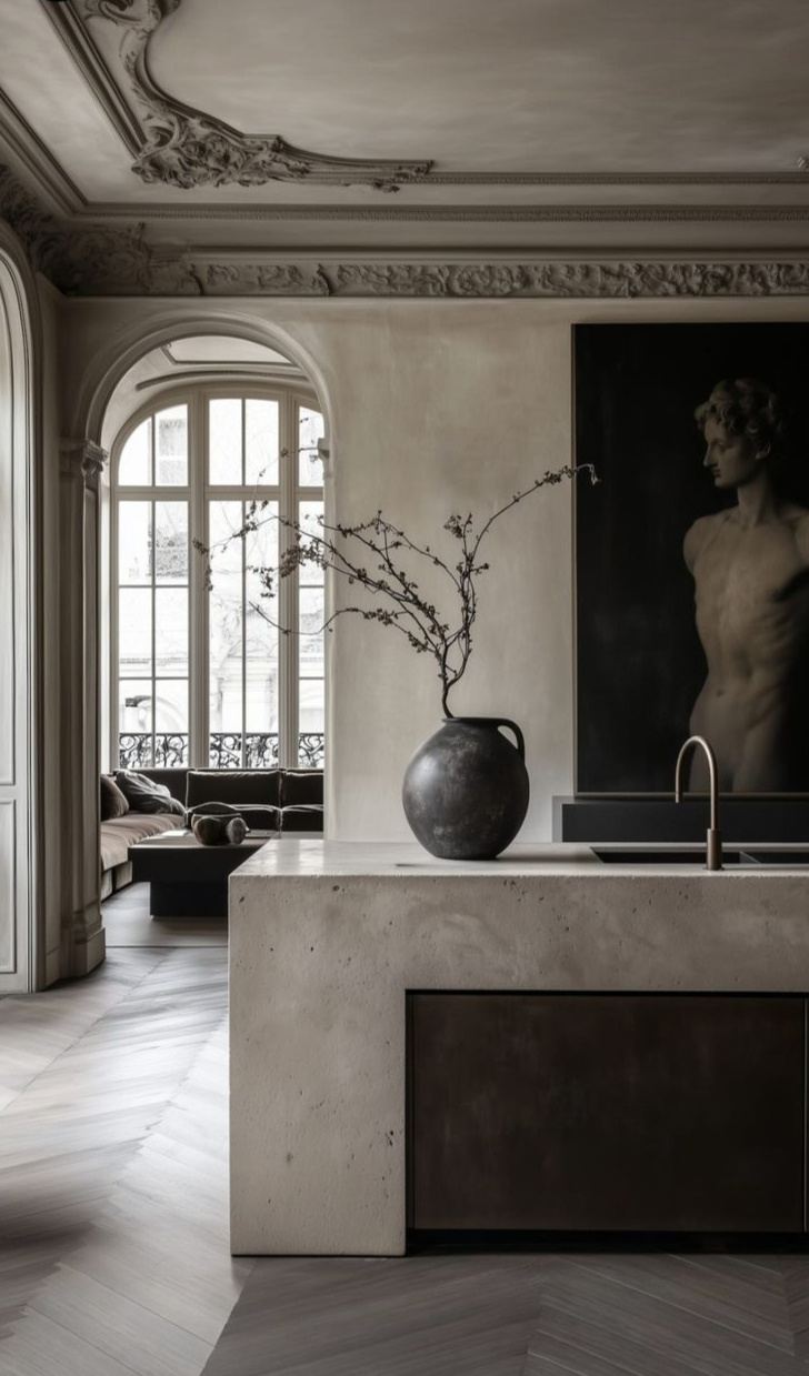 Dim editorial interior with soft window light